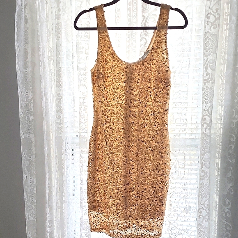 Forever21 Gold/Champagne Sparkle Stretch Dress Evenings or special occasions. L